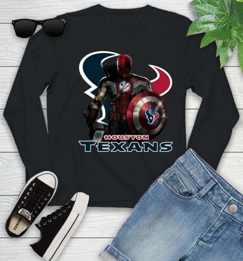 NFL Captain America Thor Spider Man Hawkeye Avengers Endgame Football Houston Texans Youth Long Sleeve 2