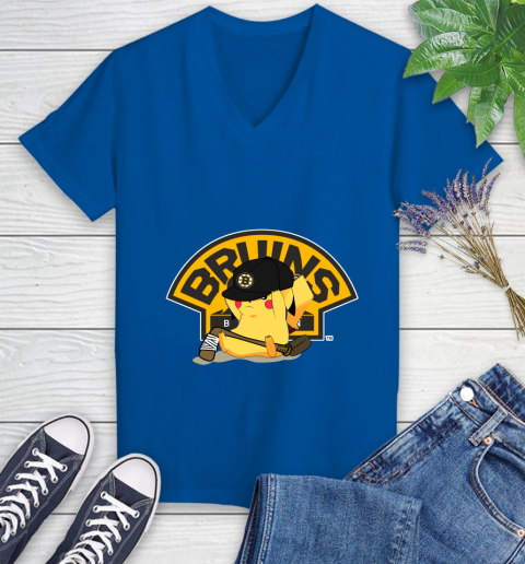NHL Pikachu Hockey Sports Boston Bruins Women's V-Neck T-Shirt 10