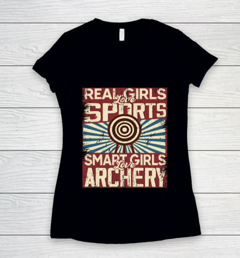 Real girls love sports smart girls love Archery Women's V-Neck T-Shirt