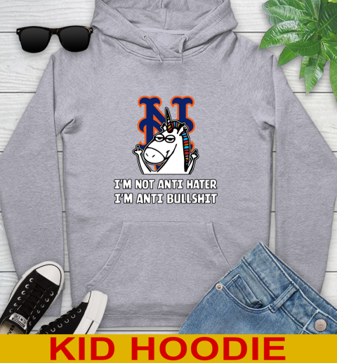 New York Mets MLB Baseball Unicorn I'm Not Anti Hater I'm Anti Bullshit Youth Hoodie 6