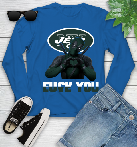 NHL New York Jets Deadpool Love You Fuck You Football Sports Youth Long Sleeve 10