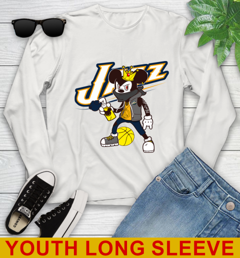 Utah Jazz NBA Basketball Mickey Peace Sign Sports Youth Long Sleeve 12