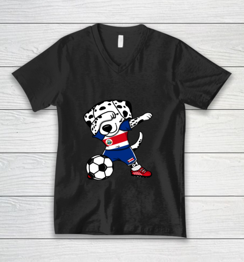 Dabbing Dalmatian Costa Rica Soccer Fan Costa Rican Football V-Neck T-Shirt