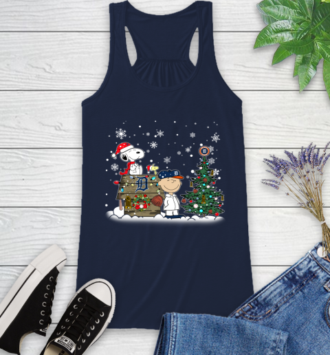 MLB Detroit Tigers Snoopy Charlie Brown Christmas Baseball Commissioner's Trophy Racerback Tank 10