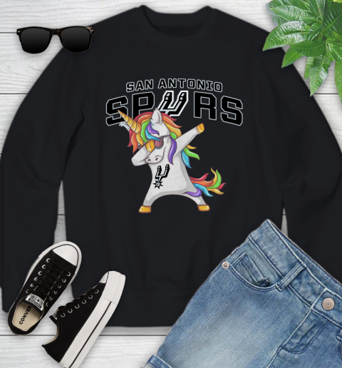 San Antonio Spurs NBA Basketball Funny Unicorn Dabbing Sports Youth Sweatshirt 2