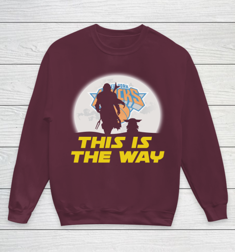 New York Knicks NBA Basketball Star Wars Yoda And Mandalorian This Is The Way Youth Sweatshirt 4