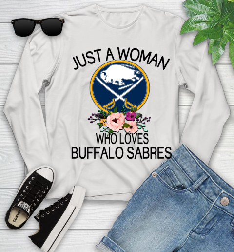 NHL Just A Woman Who Loves Buffalo Sabres Hockey Sports Youth Long Sleeve