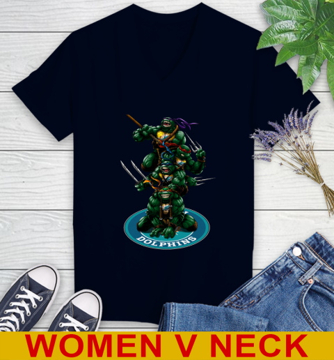 NFL Football Miami Dolphins Teenage Mutant Ninja Turtles Shirt Women's V-Neck T-Shirt 3