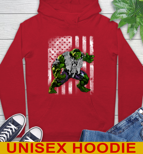 Brooklyn Nets Hulk Marvel Avengers NBA Basketball American Flag Hoodie 10