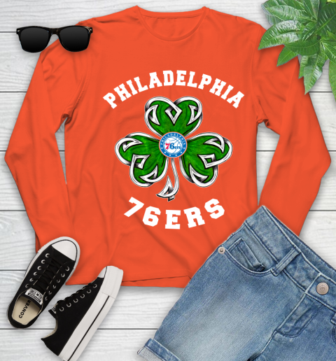NBA Philadelphia 76ers Three Leaf Clover St Patrick's Day Basketball Sports Youth Long Sleeve 3