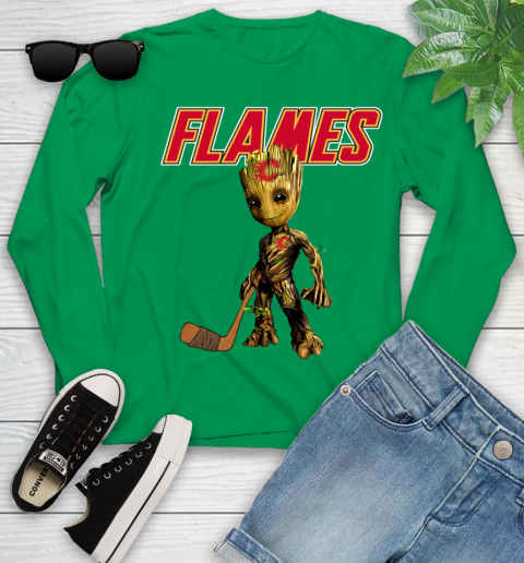 Calgary Flames NHL Hockey Groot Marvel Guardians Of The Galaxy Youth Long Sleeve 6