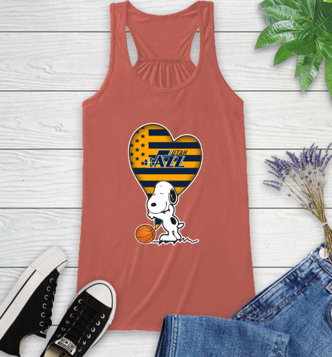 Utah Jazz NBA Basketball The Peanuts Movie Adorable Snoopy Racerback Tank 4
