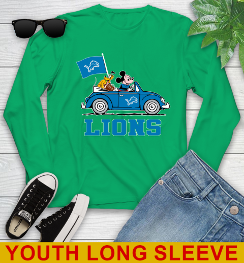 NFL Football Detroit Lions Pluto Mickey Driving Disney Shirt Youth Long Sleeve - Image 8