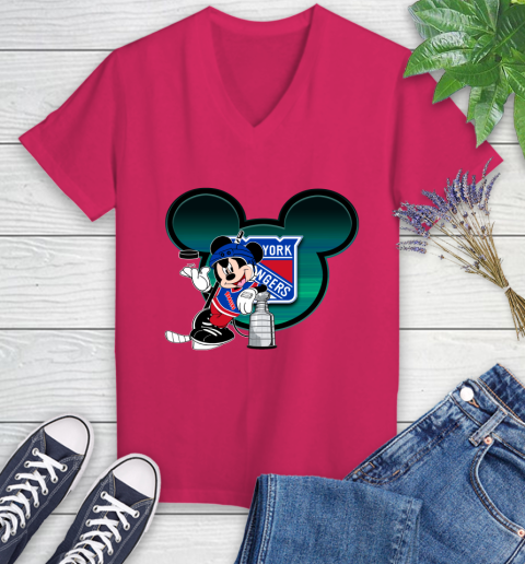 NHL New York Rangers Stanley Cup Mickey Mouse Disney Hockey T Shirt Women's V-Neck T-Shirt 9