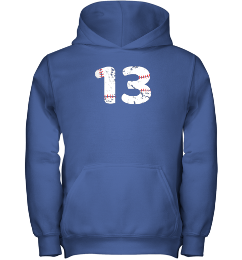 yk0n number 13 baseball vintage distressed team youth hoodie 43 front royal