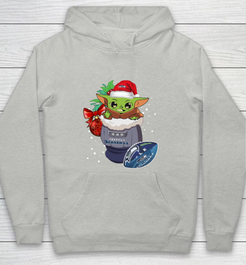 Seattle Seahawks Christmas Baby Yoda Star Wars Funny Happy NFL Youth Hoodie 2