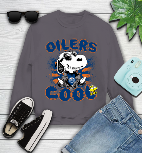 NHL Hockey Edmonton Oilers Cool Snoopy Shirt Youth Sweatshirt 4