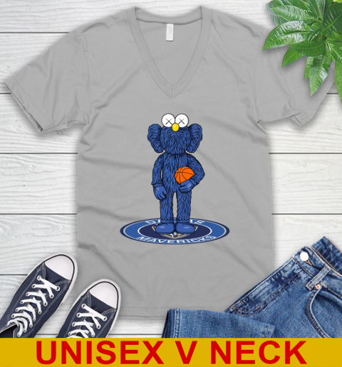 NBA Basketball Dallas Mavericks Kaws Bff Blue Figure Shirt V-Neck T-Shirt 4