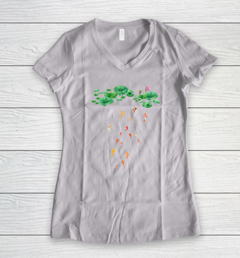 Watercolor Japanese Koi Fish Goldfish Lily Pad Lotus Leaf Beauty Women's V-Neck T-Shirt