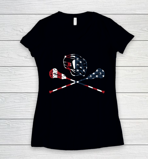 Lacrosse American Flag Lax 4th of july Women's V-Neck T-Shirt
