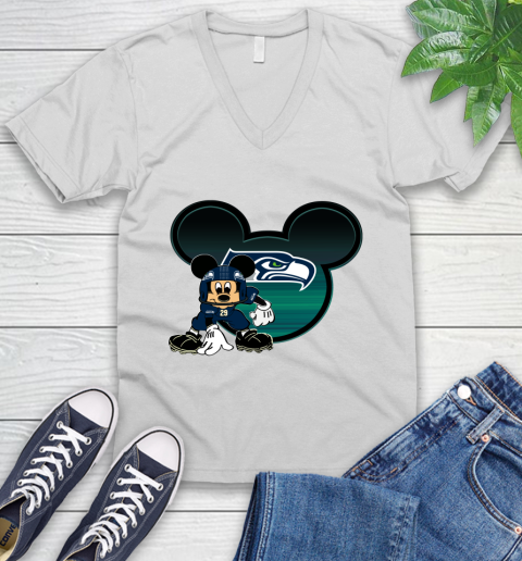 NFL Seattle Seahawks Mickey Mouse Disney Football T Shirt V-Neck T-Shirt