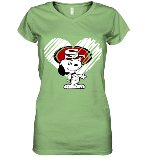ls9r a happy christmas with san francisco 49ers snoopy women v neck t shirt 39 front lime