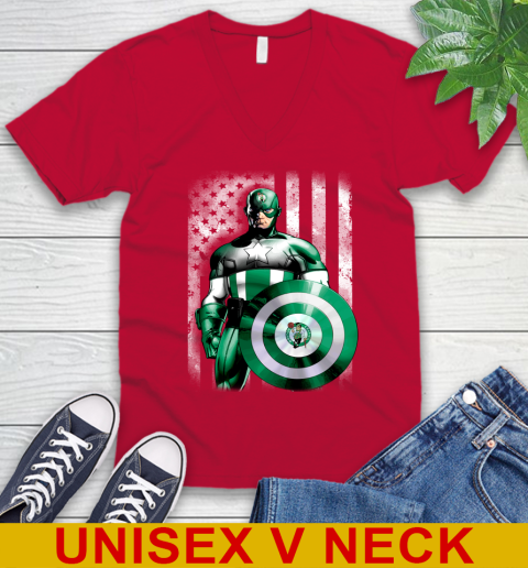 Boston Celtics NBA Basketball Captain America Marvel Avengers American Flag Shirt V-Neck T-Shirt 6