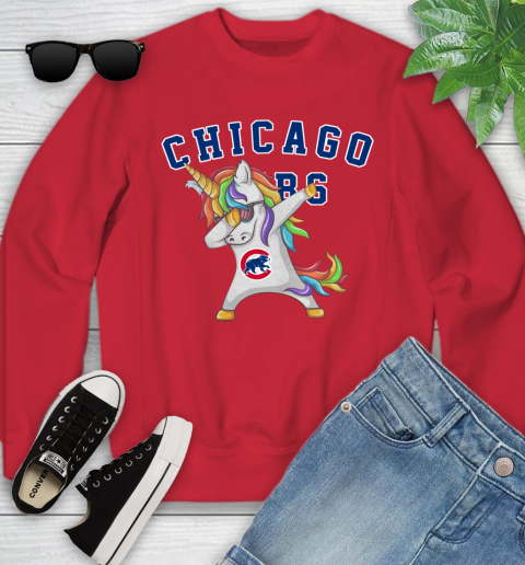 Chicago Cubs MLB Baseball Funny Unicorn Dabbing Sports Youth Sweatshirt 9