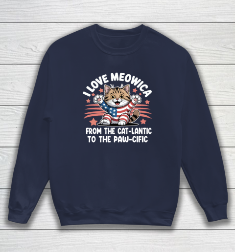 Patriotic Cat I Love Meowica USA Flag 4th of July Funny Cat Lover Sweatshirt 2