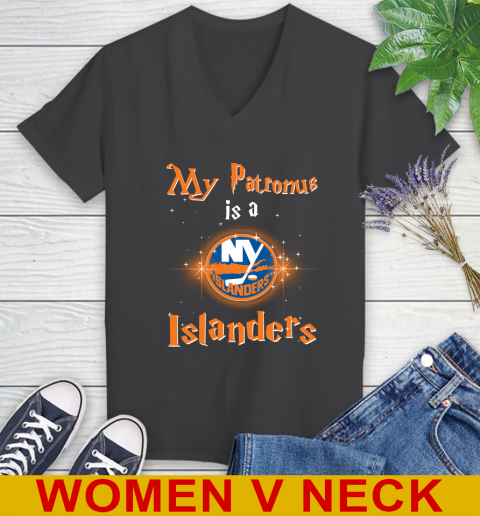 NHL Hockey Harry Potter My Patronus Is A New York Islanders Women's V-Neck T-Shirt 8