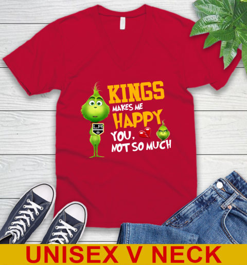 NHL Los Angeles Kings Makes Me Happy You Not So Much Grinch Hockey Sports V-Neck T-Shirt 6