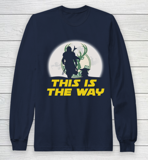 Milwaukee Bucks NBA Basketball Star Wars Yoda And Mandalorian This Is The Way Long Sleeve T-Shirt 2