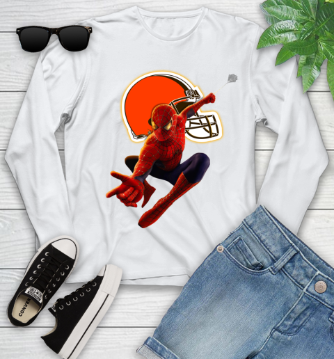 NFL Spider Man Avengers Endgame Football Cleveland Browns Youth Long Sleeve