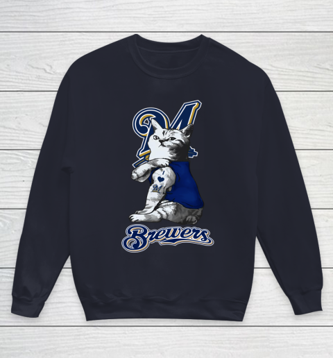 MLB Baseball My Cat Loves Milwaukee Brewers Youth Sweatshirt 2