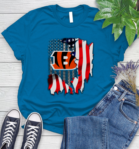 Cincinnati Bengals NFL Football American Flag Women's T-Shirt 10