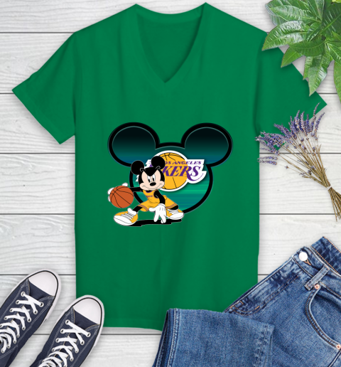 NBA Los Angeles Lakers Mickey Mouse Disney Basketball Women's V-Neck T-Shirt 6 NBA Los Angeles Lakers Mickey Mouse Disney Basketball Women's V-Neck T-Shirt - Image 6