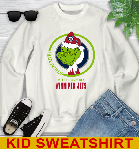 Winnipeg Jets NHL Christmas Grinch I Hate People But I Love My Favorite Hockey Team Youth Sweatshirt