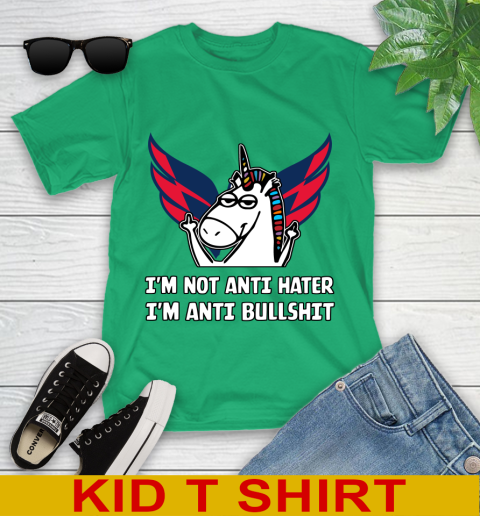 Washington Capitals NHL Hockey Unicorn I'm Not Anti Hater I'm Anti Bullshit Youth T-Shirt 6