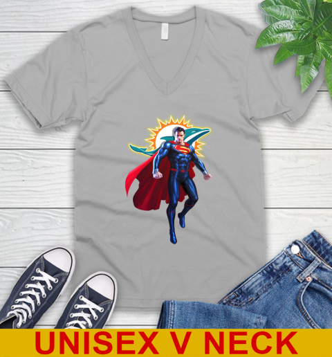 NFL Superman DC Sports Football Miami Dolphins V-Neck T-Shirt 4