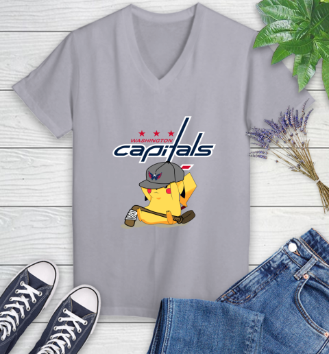 NHL Pikachu Hockey Sports Washington Capitals Women's V-Neck T-Shirt 4