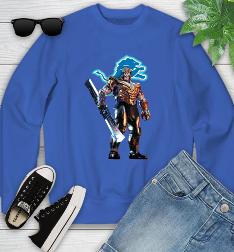 NFL Thanos Gauntlet Avengers Endgame Football Detroit Lions Youth Sweatshirt 8