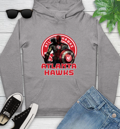 Atlanta Hawks NBA Basketball Captain America Thor Spider Man Hawkeye Avengers Youth Hoodie 6