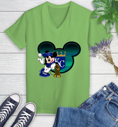 MLB Kansas City Royals The Commissioner's Trophy Mickey Mouse Disney Women's V-Neck T-Shirt 11
