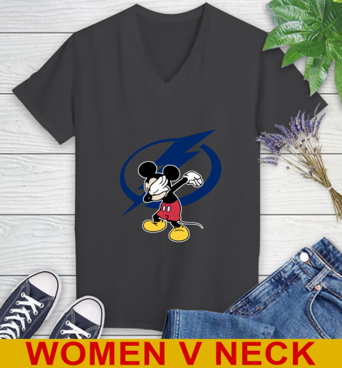 Tampa Bay Lightning NHL Hockey Dabbing Mickey Disney Sports Women's V-Neck T-Shirt 9