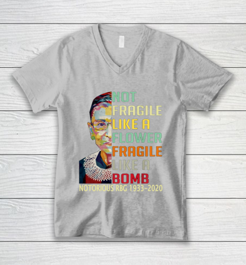 Notorious RBG 1933  2020 Women Not Fragile Like A Flower But A Bomb Ruth Ginsburg V-Neck T-Shirt 3