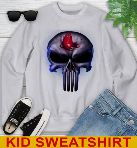Boston Red Sox MLB Baseball Punisher Skull Sports Youth Sweatshirt 3