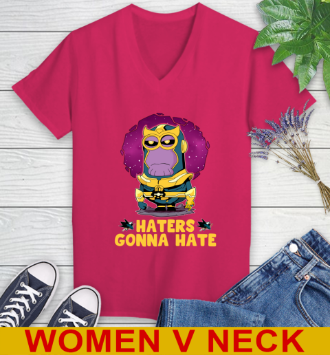 NHL Hockey San Jose Sharks Haters Gonna Hate Thanos Minion Marvel Shirt Women's V-Neck T-Shirt - Image 11