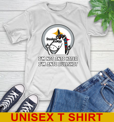 Pittsburgh Steelers NFL Football Unicorn I'm Not Anti Hater I'm Anti Bullshit T-Shirt