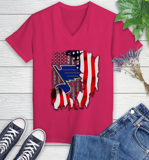 St.Louis Blues NHL Hockey American Flag Women's V-Neck T-Shirt 9