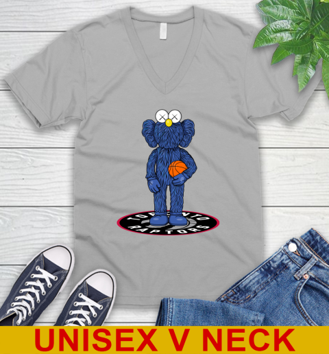 NBA Basketball Toronto Raptors Kaws Bff Blue Figure Shirt V-Neck T-Shirt 4